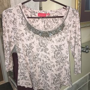 Jeweled Scoop Neck Size Small Petite 3/4 Sleeve Top